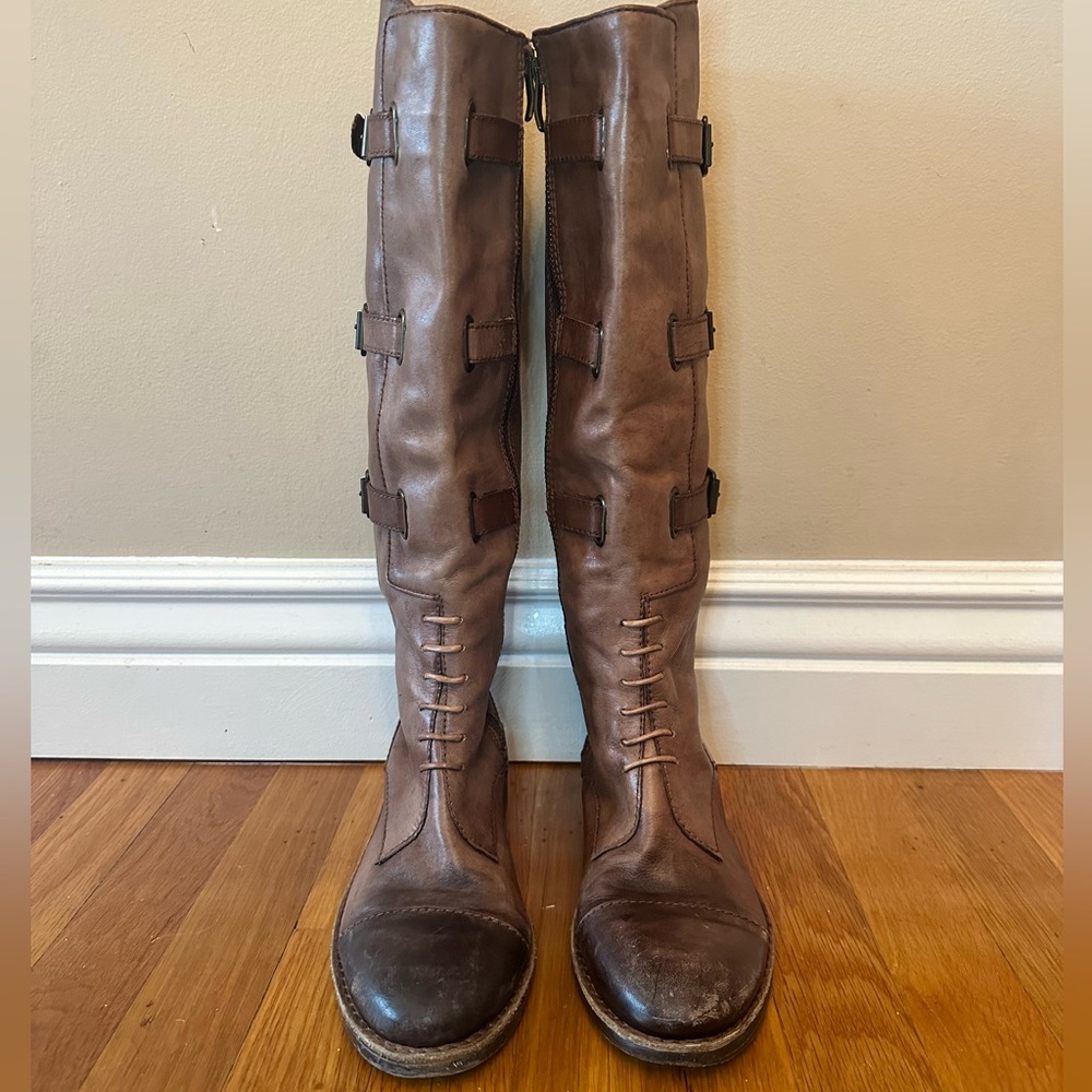 Vince Camuto brown leather distressed brown knee high riding boots - size 6 1/2